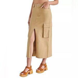 NWOT Steve Madden Tan Women's Maxi Cargo Skirt Khaki Front Slit Pockets M